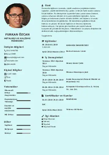 Metalürji Ve Malzeme Mühendisliği Cv Örnekleri cv indir